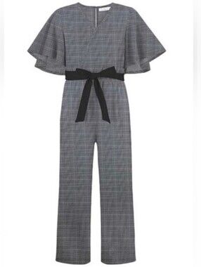 Plaid Faux Wrap-Front Jumpsuit in Gray 18